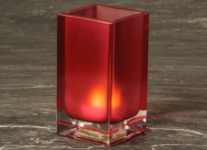 Frosted Burgundy Tall Cube Candle Holder