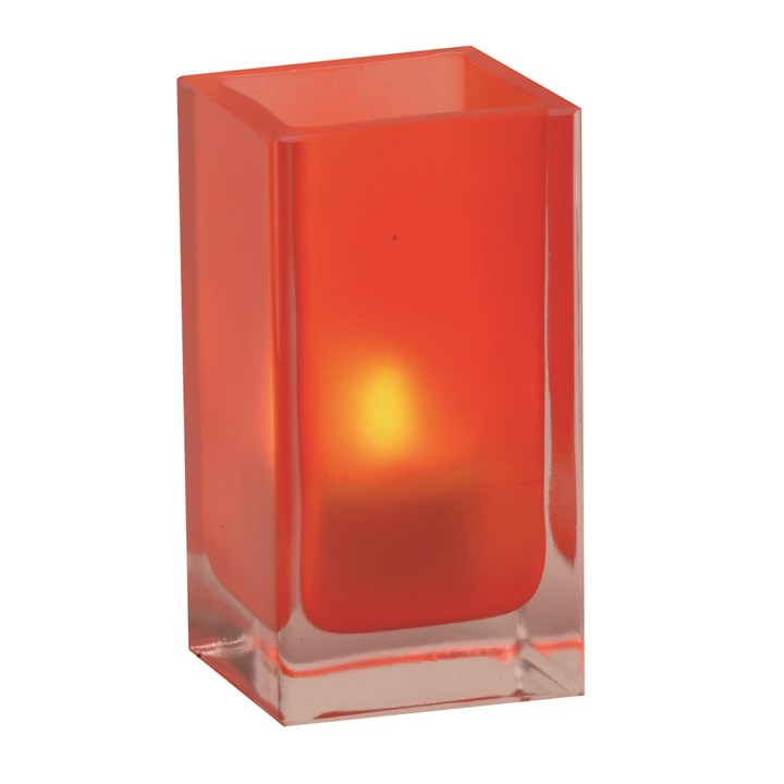 Tall Cube Holder Red Frosted Glass 13x7cm