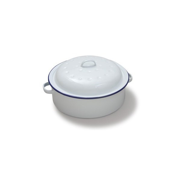 Roaster Enamelware Roun White Blue Rim 26cm