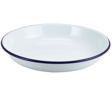 Enamelware Pasta Plate White With Blue Rim 24cm