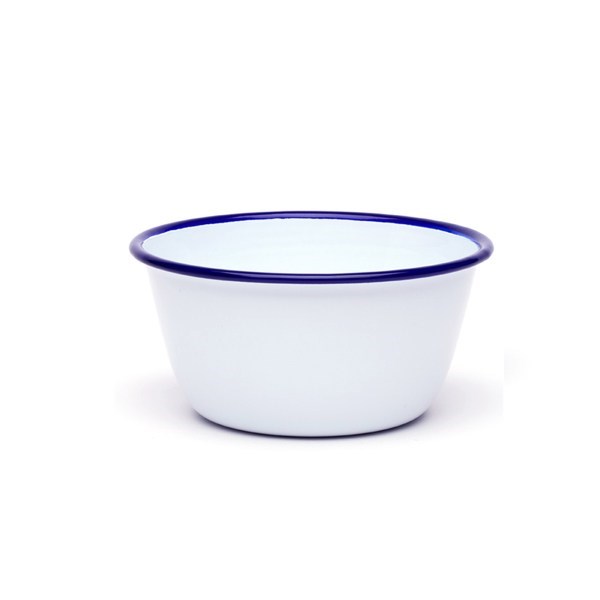 Pudding Basin Enamel White Blue Rim 12cm