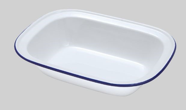 White With Blue Rim Enamelware Oblong Pie Dish 30cm(11.8'')