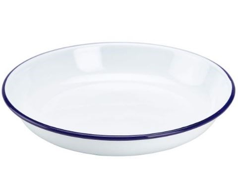 Enamelware Pasta Plate White With Blue Rim 22cm