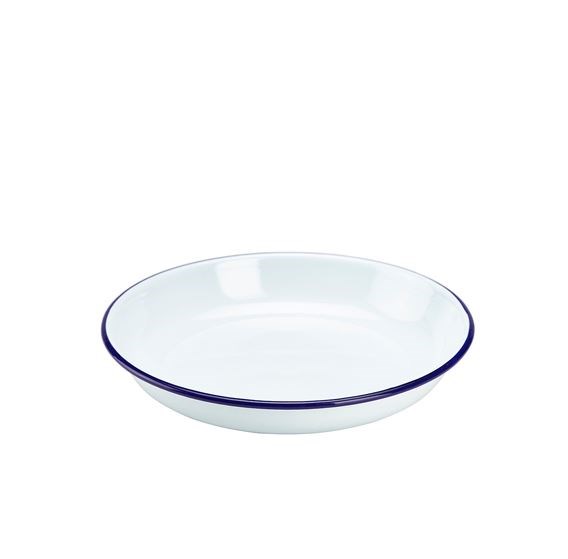 Enamelware Pasta Plate White With Blue Rim 22cm