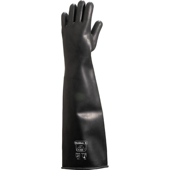 Long Black Rubber Gauntlet Gloves