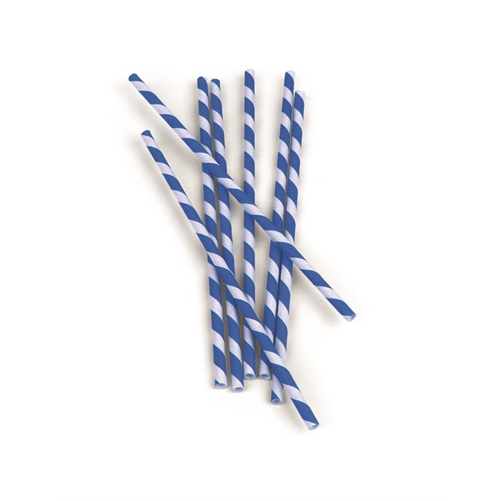 Straw Paper Stripe Blue 20cm 6mm D