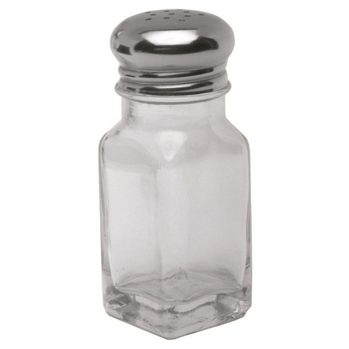Salt/Pepper Shaker Glass Square Chrome Top 2oz