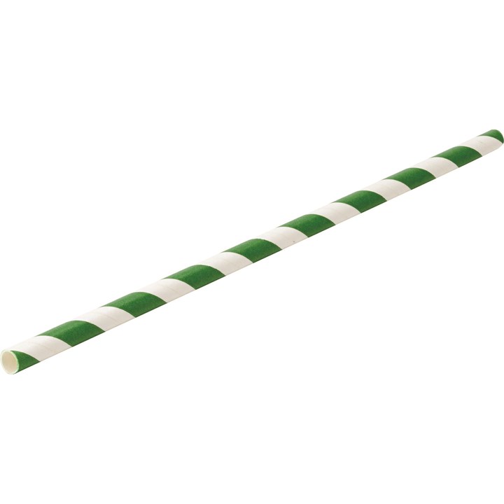 Straw Paper Stripe Green 20cm 6mm D