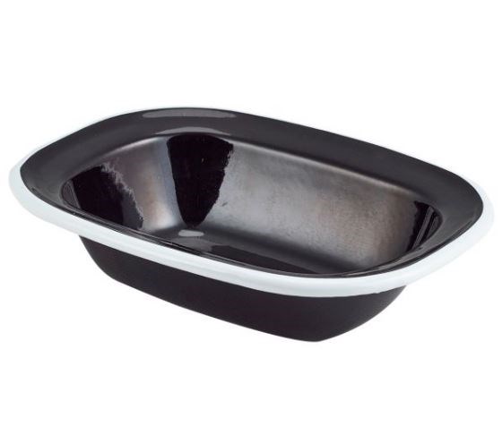 Pie Dish Rect Enamel Black White Rim 16cm