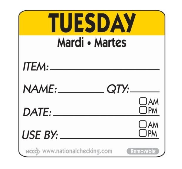 Label TUES 5cm sq UltraRemovable Food