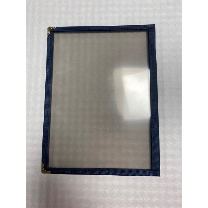 Menu Holder A5 Navy Trim Gold Corner 4card
