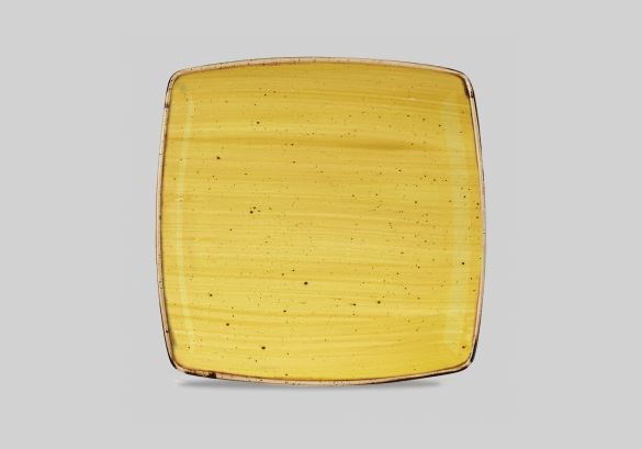 Plate Deep Square Stonecast Mustard 26.8cm 10.5in