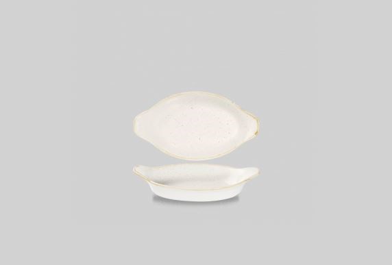 Oval Eared Dish Stonecast Barley Wht 8x4in