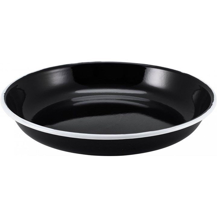 Enamel Rice/Pasta Plate Black with White Rim 24cm
