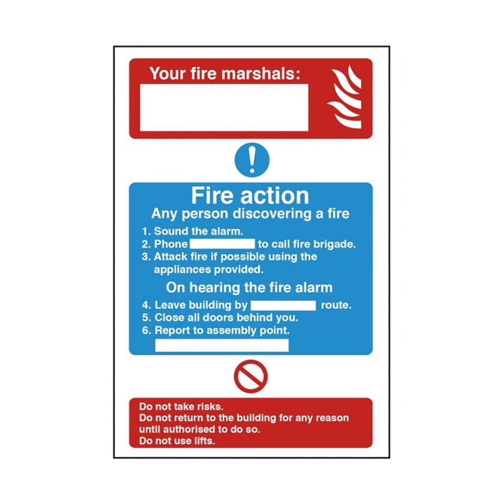 Sign Dual Fire Marshal & Fire Action Safety