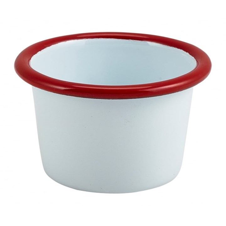 Ramekin Enamel White Red Rim 3.2oz 7cm