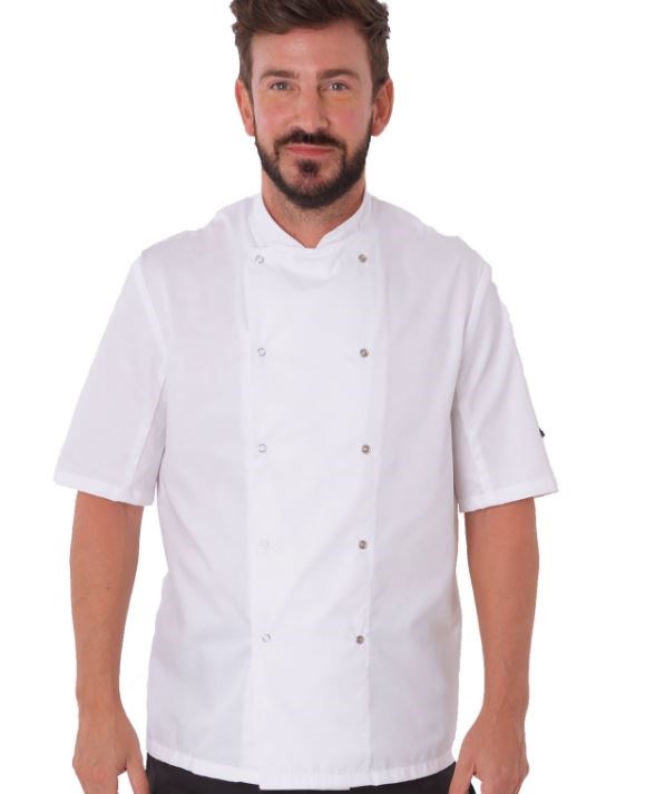 Chefs Jacket Short Sleeve Press Stud White M