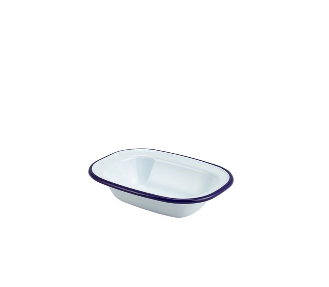 Enamel Rect. Pie Dish White & Blue 16cm