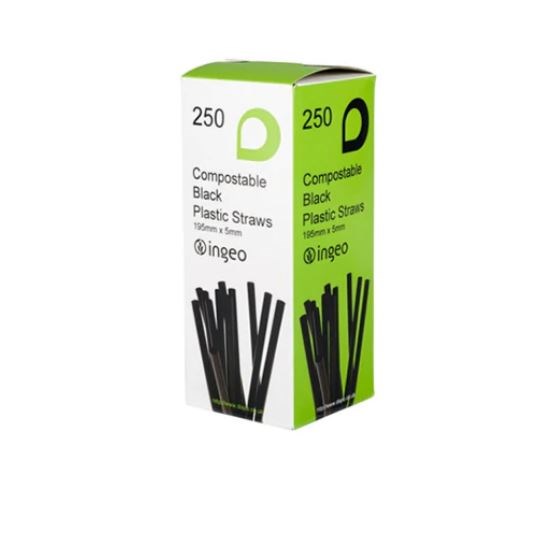 PLA Black Bendy Straws 195mmx5mm