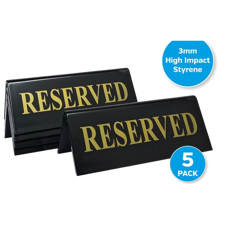 Gold on Black Reserved Table Tent Notice 110 x 45 x 45mm