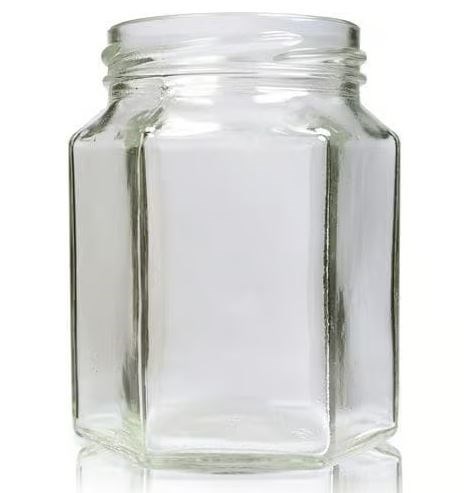 Hexagonal Clear Glass Jar No Cap 290ml