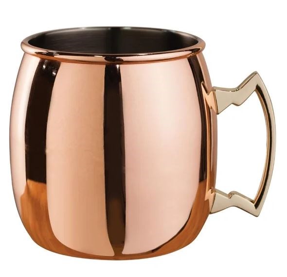 Copper Plated Curved Moscow Mule Mug with Brass Handle 500ml
