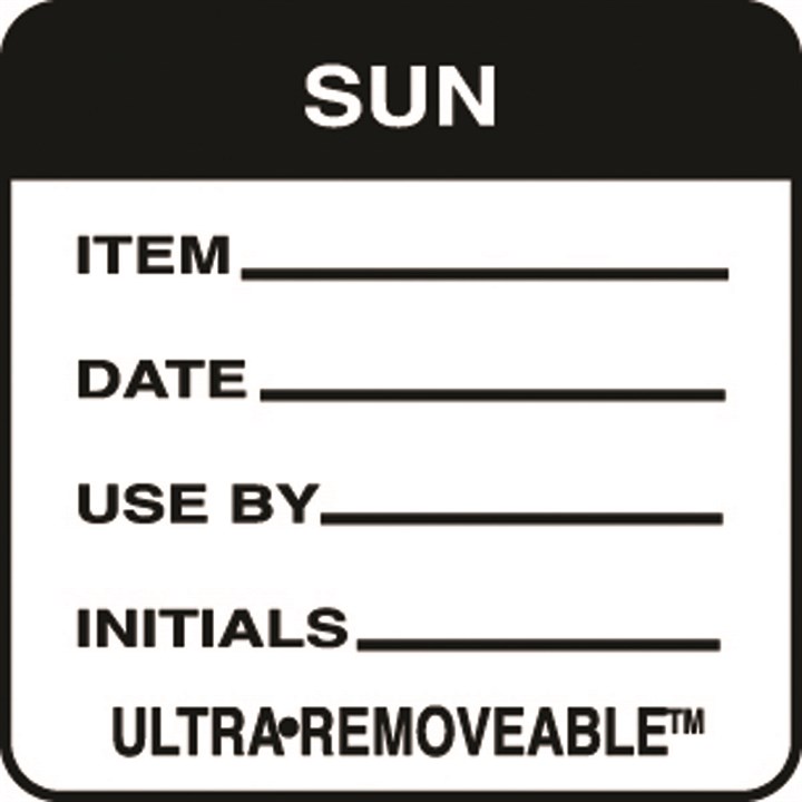 Removable Food Rotation Label Sunday