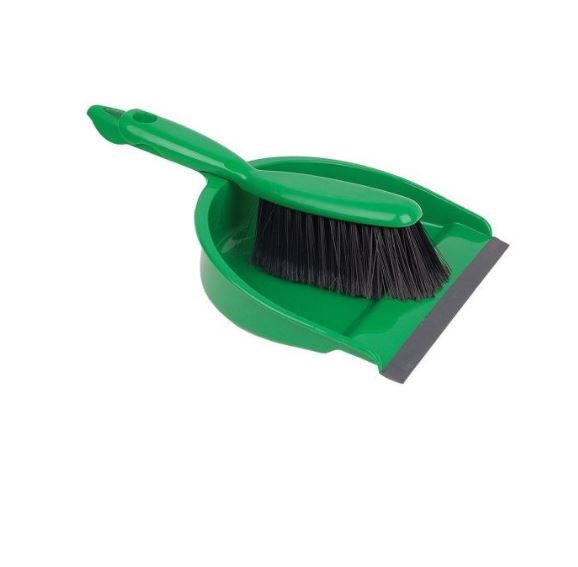 Green Plastic Dustpan & Soft Hand Brush