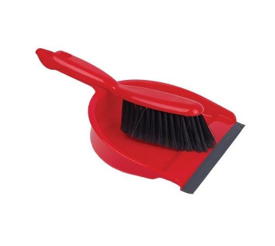 Red Plastic Dustpan & Soft Hand Brush