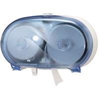 Blue Plastic Double Compact Toilet Roll Dispenser