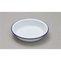 Enamelware Pie Dish Round White With Blue Rim 14cm