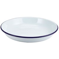 Enamelware Pasta Plate White With Blue Rim 24cm