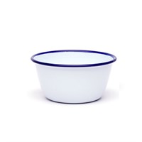 Pudding Basin Enamel White Blue Rim 12cm
