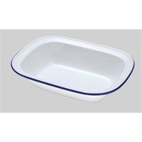 White With Blue Rim Enamelware Oblong Pie Dish 30cm(11.8'')