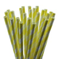 Straw Paper Stripe Yellow 20cm 6mm D