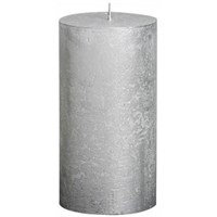 Silver Metallic Pillar Candle 13cm H x 6.8cm D