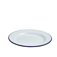 Enamelware Plate White With Wide Blue Rim 24cm