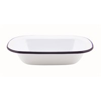 Enamel Rect. Pie Dish White & Blue 18cm