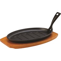 Cast Iron Skillet Oval 27cm with Wooden Base