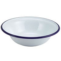Enamel Bowl White with Blue Rim 16cm 6.25in