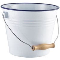 Enamel Bucket White Blue Rim 16cm