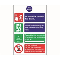 Fire Action Sign 300x200mm Self Adhesive