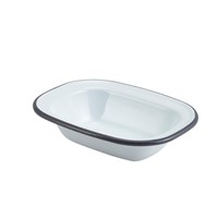 Pie Dish Rect Enamel White Grey Rim 16cm