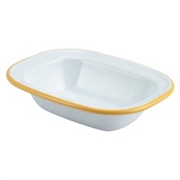 Pie Dish Rect Enamel White Yellow Rim 16cm