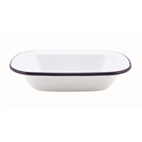 Pie Dish Enamel Rect White Grey Rim 20cm