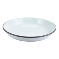 Plate Pasta Rice Enamel White Grey Rim 24cm