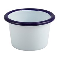 Ramekin Enamel White Blue Rim 7cm 9cl