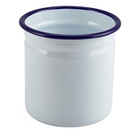 Enamel Cutlery Holder White with Blue Rim 11.5cm Dia