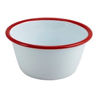 Pie Dish Rnd Deep Enamel White Red Rim 12cm