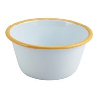 Pie Dish Rnd Deep Enamel White Yellow Rim 12cm